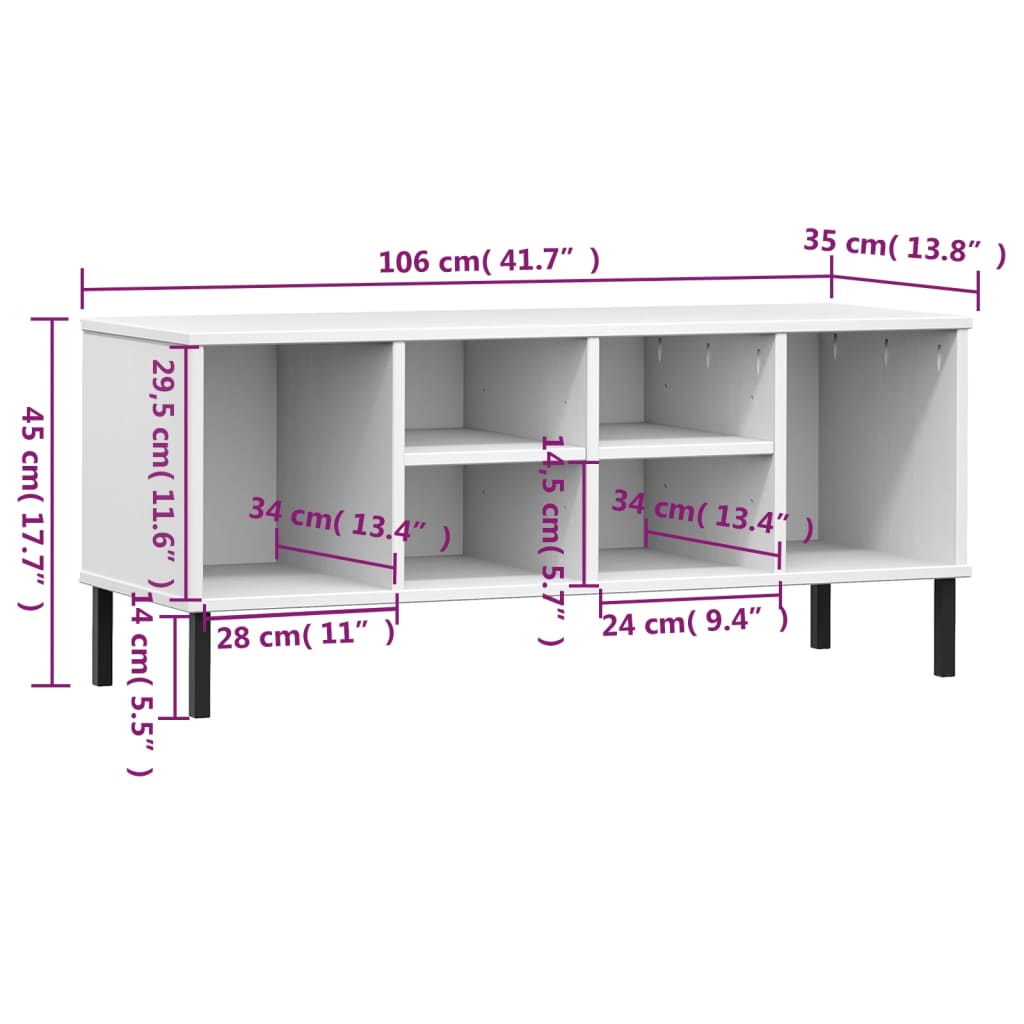 Schoenenrek Met Metalen Poten Oslo 106X35X45 Cm Grenenhout Wit