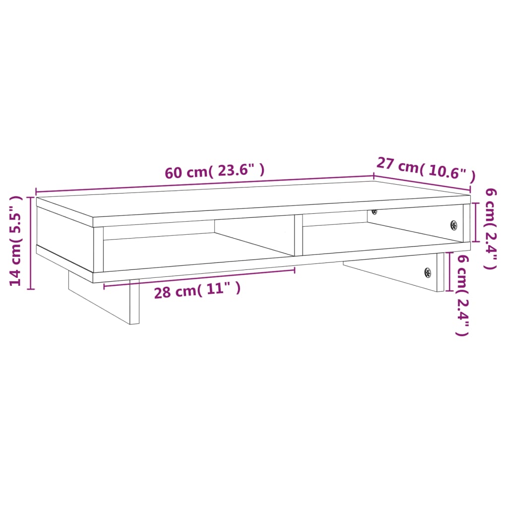 Monitorstandaard 60x27x14 cm massief grenenhout honingbruin 60 x 27 x 14 cm Honingbruin