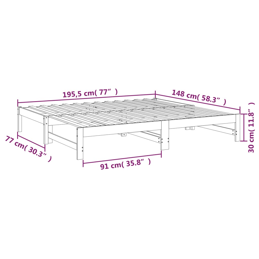 Slaapbank Uitschuifbaar Massief Grenenhout 2X(75X190) Cm 195.5 x 148 x 30 cm Naturel