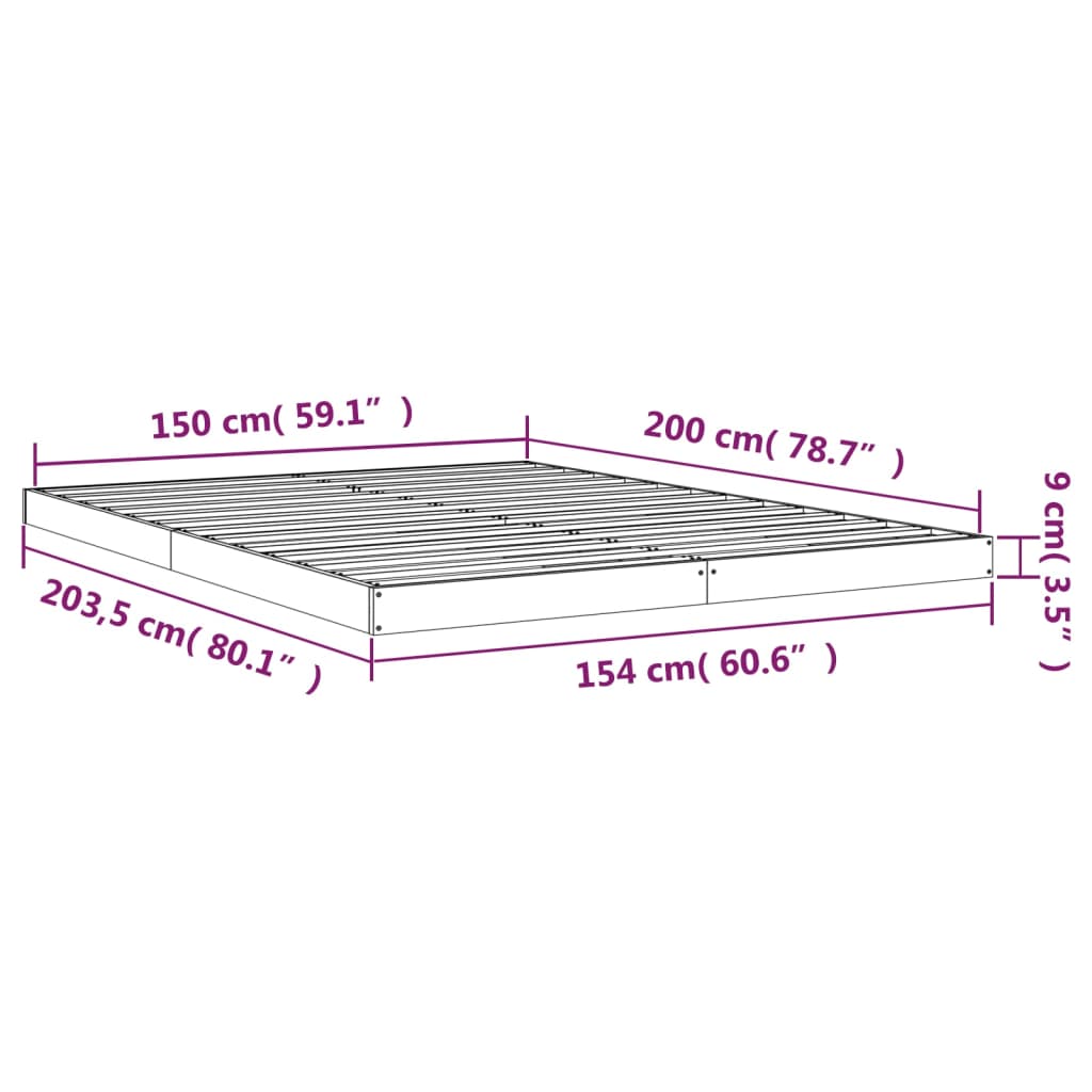 Bedframe Massief Grenenhout King Size 150 x 200 cm Naturel