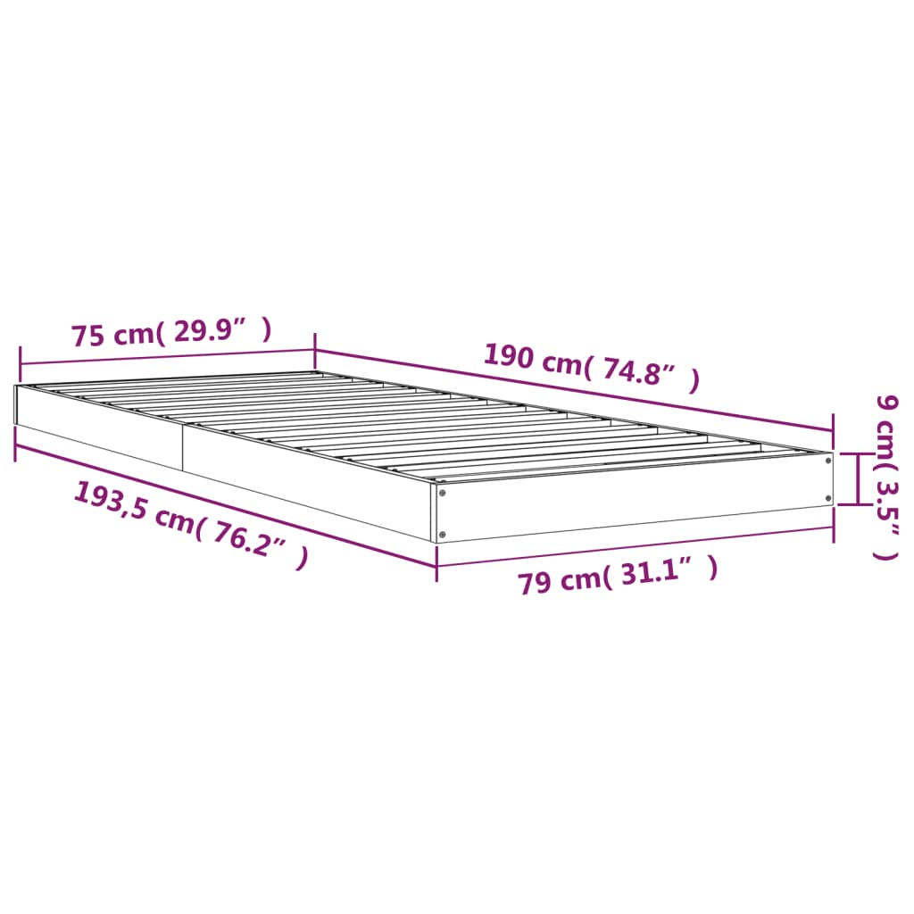 Bedframe Massief Grenenhout 75 x 190 cm Naturel