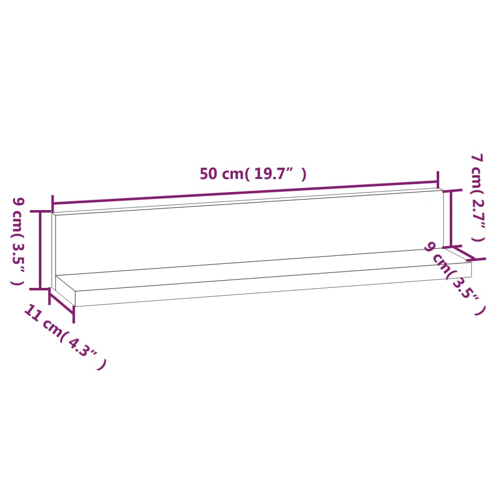Wandkasten 2 St 50X11X9 Cm Massief Grenenhout 50 x 11 x 9 cm Naturel