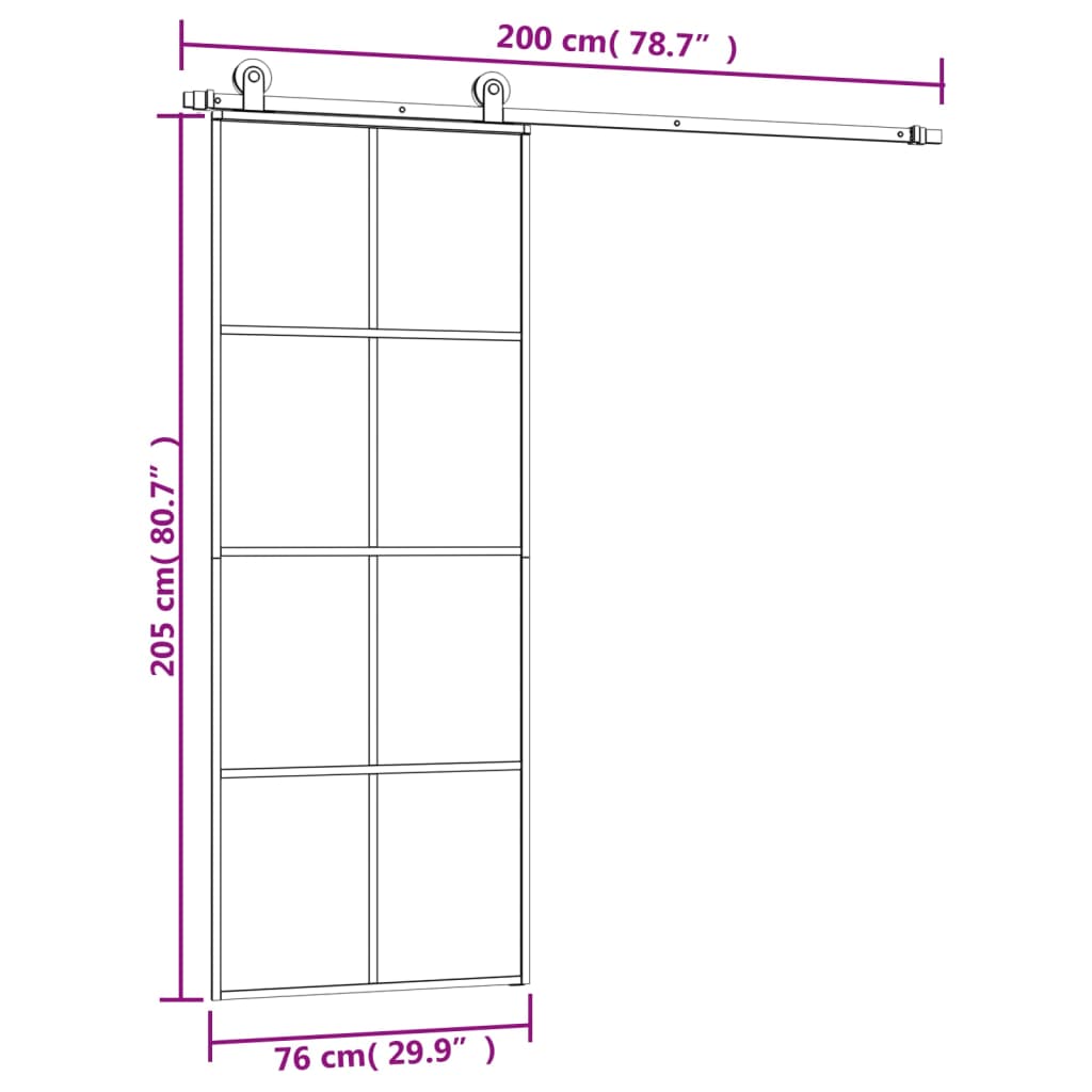 Schuifdeur Met Beslag Esg-Glas En Aluminium 76 x 205 cm 4x2 rooster
