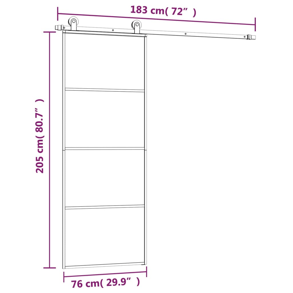 Schuifdeur Met Beslag Esg-Glas En Aluminium 76 x 205 cm 3 horizontale stangen