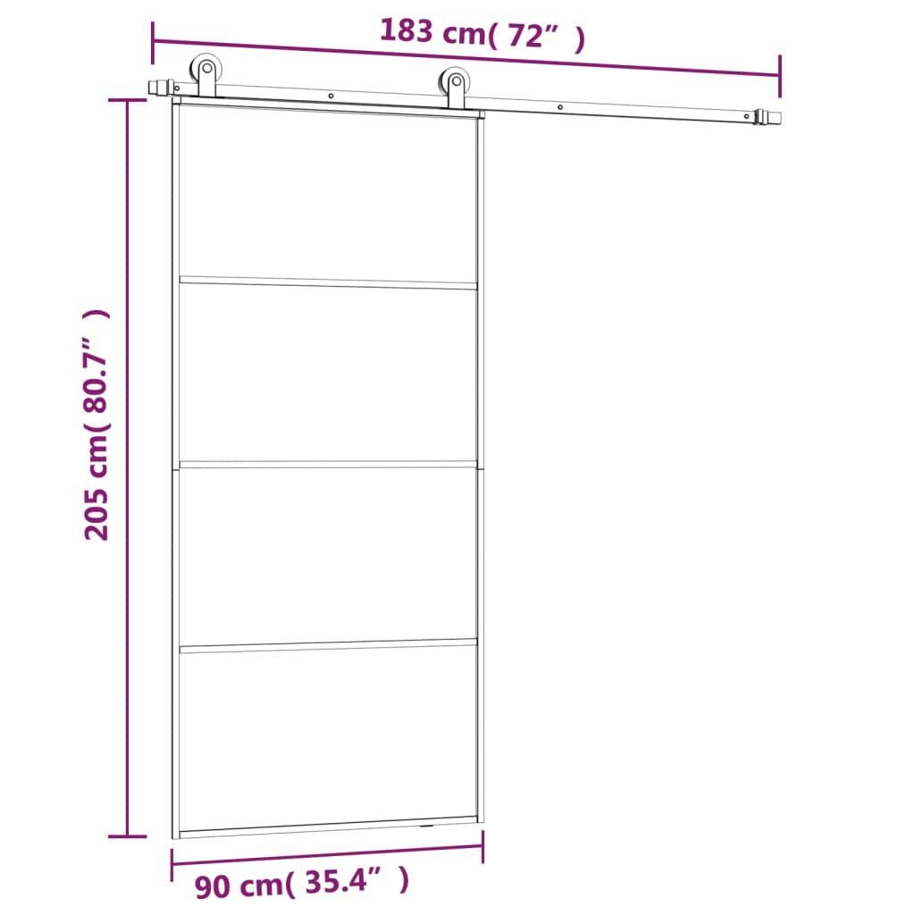 Schuifdeur Met Beslag Esg-Glas En Aluminium 90 x 205 cm 3 horizontale stangen