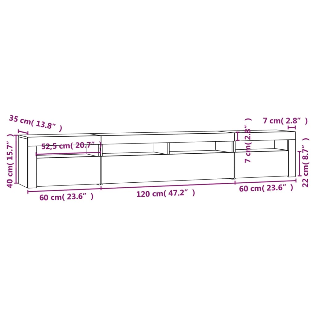 Tv-Meubel Met Led-Verlichting Kleurig 240 x 35 x 40 cm Sonoma eiken