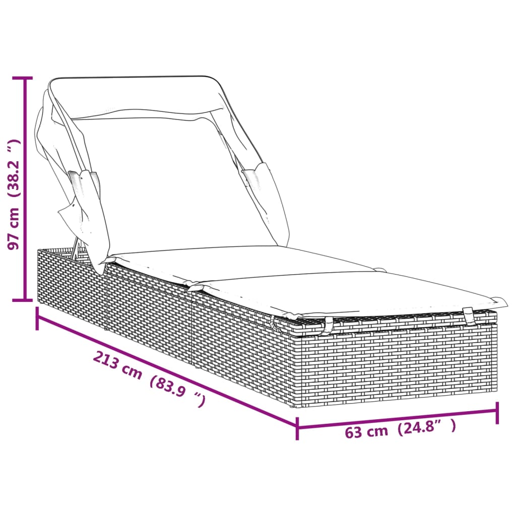 Ligbed met inklapbaar dak 213x63x97 cm poly rattan grijs Grijs