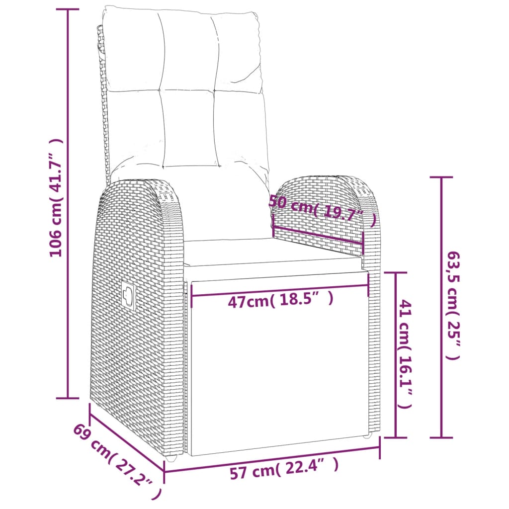 Tuinstoelen Verstelbaar Met Kussens Poly Rattan 2 Zwart
