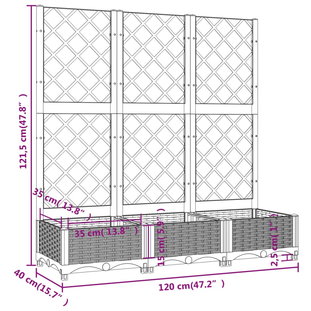 Plantenbak Met Latwerk 20X40X2,5 Cm Polypropeen 120 x 40 x 121.5 cm Wit