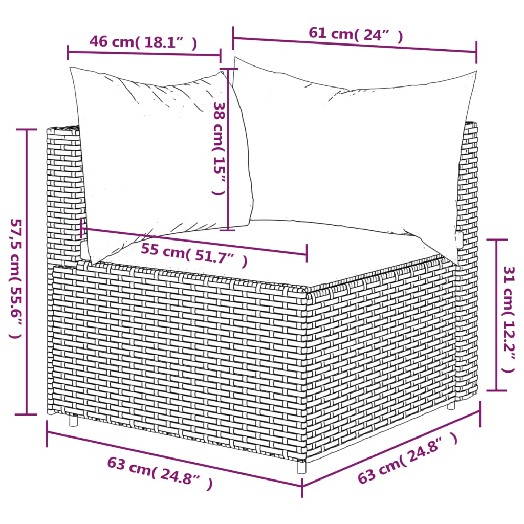 Tuin Met Kussens Poly Rattan Zwart en wit Hoekbank