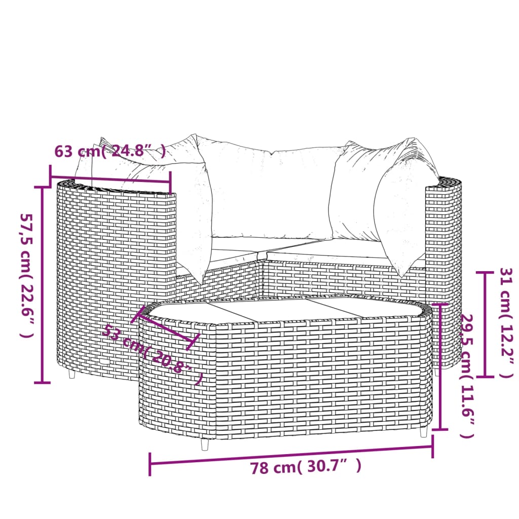-Delige Loungeset Met Kussens Poly Rattan Zwart
