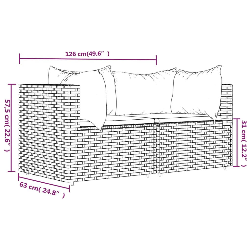 Tuinhoekbanken Met Kussens 2 St Poly Rattan Zwart en blauw 2x hoek