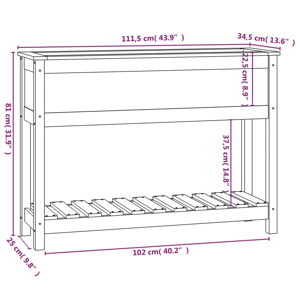 Plantenbak Met Schap 111,5X34,5X81 Cm Massief Grenenhout Zwart