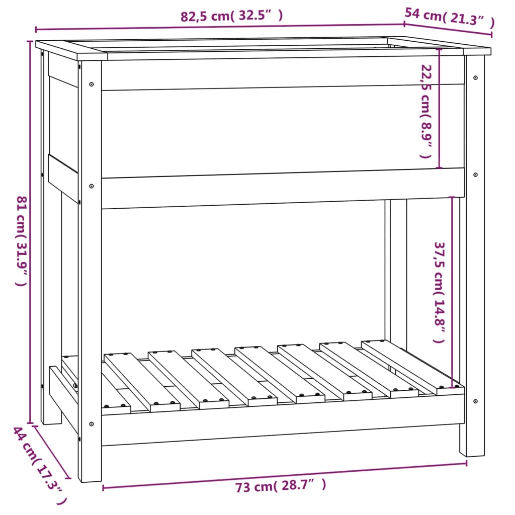 Plantenbak Met Schap 82,5X54X81 Cm Massief Grenenhout Zwart