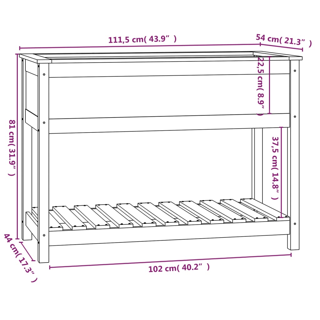 Plantenbak Met Schap 111,5X54X81 Cm Massief Grenenhout Zwart