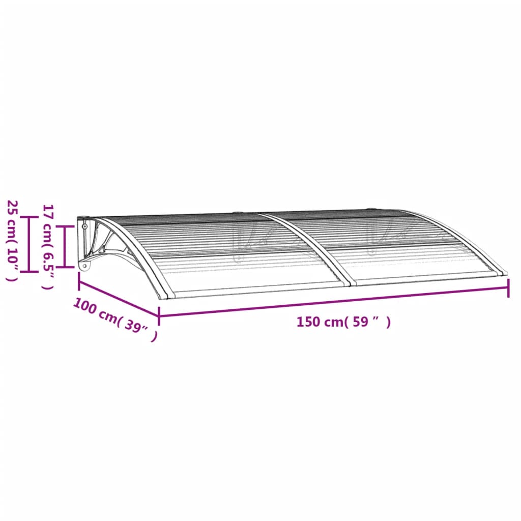 Deurluifel Polycarbonaat 150 x 100 cm Grijs en wit