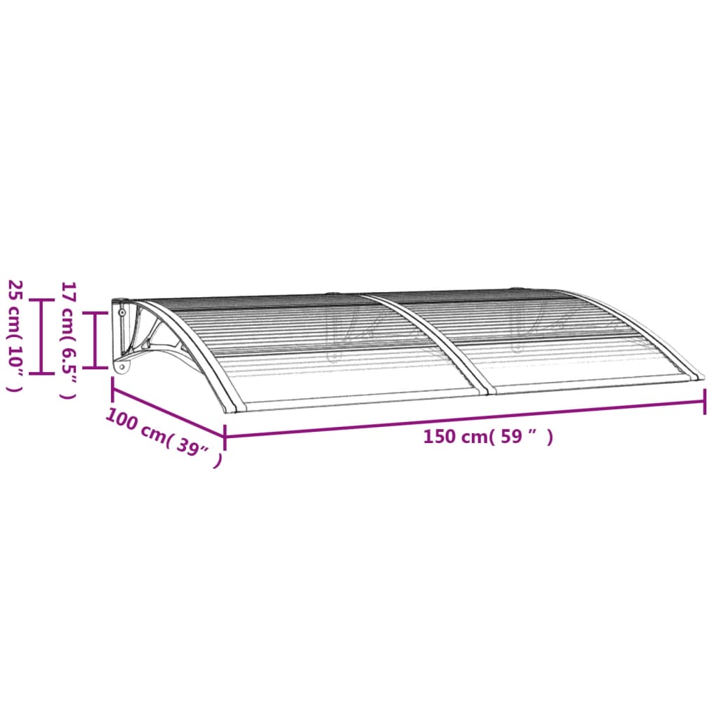 Deurluifel Polycarbonaat 150 x 100 cm Zwart en bruin