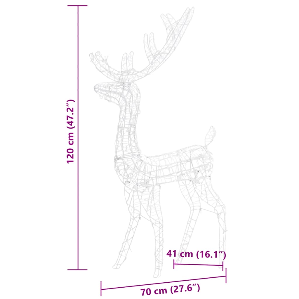 Kerstversiering rendier 3 st meerkleurig 128 cm acryl