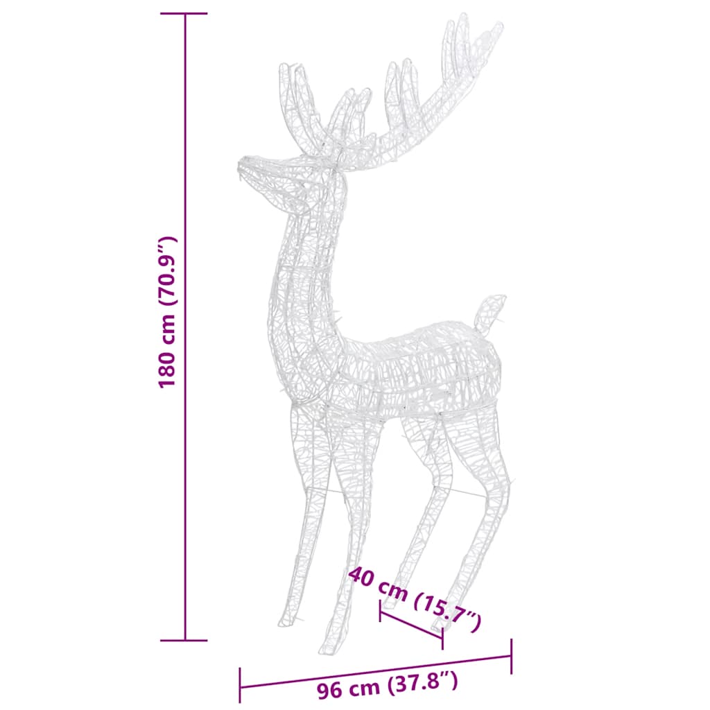 Kerstdecoratie rendier XXL 3 st 250 LED's warmwit 180 cm acryl