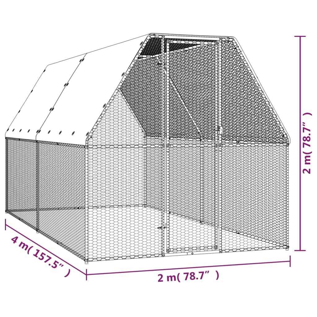 Buitenhok Voor Kippen Gegalvaniseerd Staal 2 x 4 x 2 m