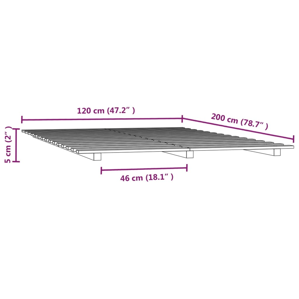 Bedframe massief grenenhout 120x200 cm 120 x 200 cm Naturel