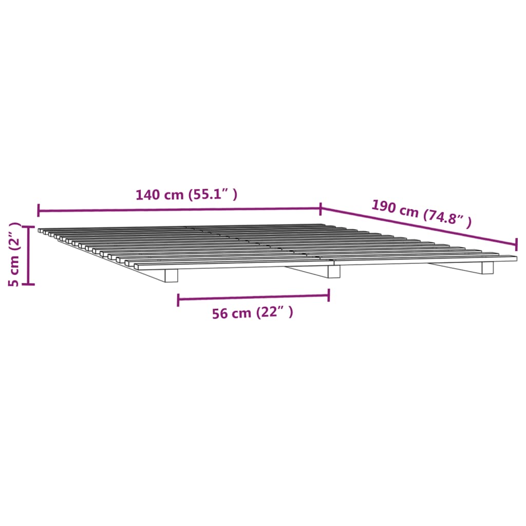Bedframe massief grenenhout 140x190 cm 140 x 190 cm Naturel