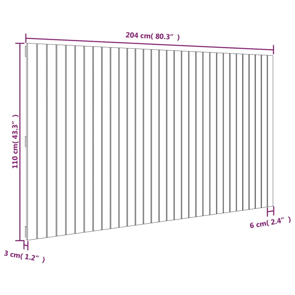 Hoofdbord Wandmontage 204X3X0 Cm Grenenhout Honingbruin 204 x 110 cm