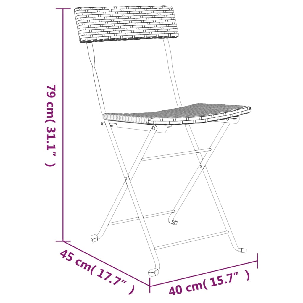 -Delige Bistroset Inklapbaar Poly Rattan Bruin