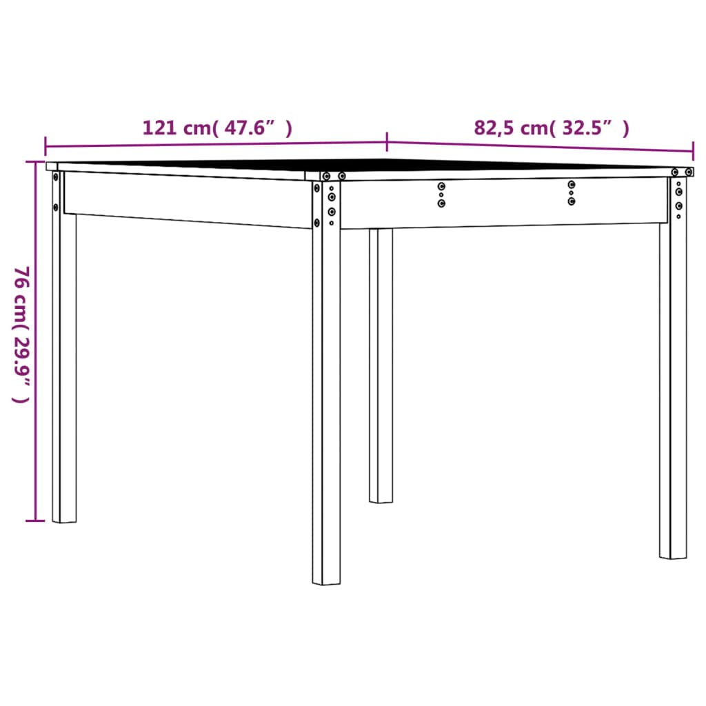 Tuintafel 2X82,5X76 Cm Massief Grenenhout 121 x 82.5 x 76 cm Natuurlijk grenenhout