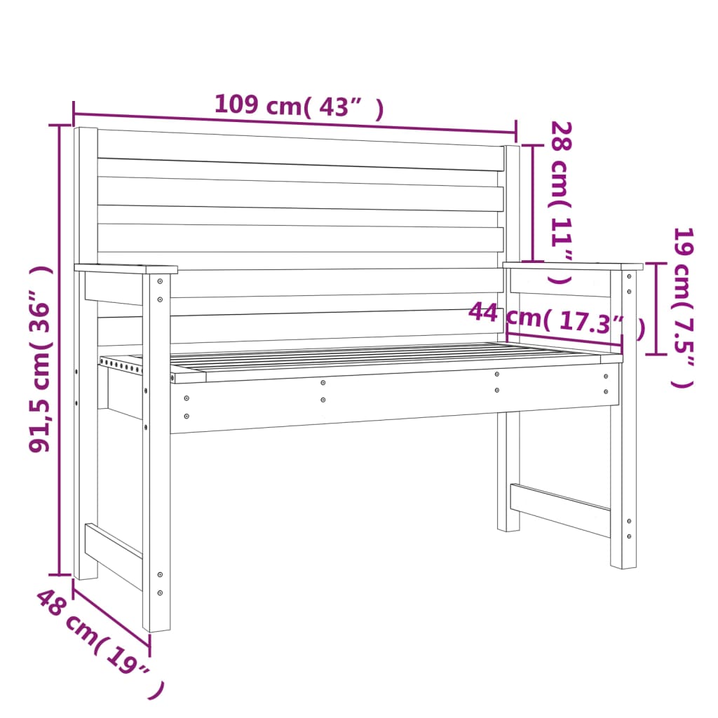 Tuinbank 09X48X9,5 Cm Massief Douglashout 109 x 48 x 91.5 cm Natuurlijk douglashout