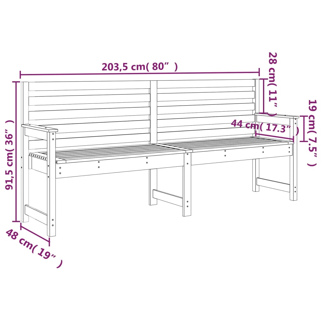Tuinbank 203,5X48X9,5 Cm Massief Grenenhout 203.5 x 48 x 91.5 cm Natuurlijk grenenhout