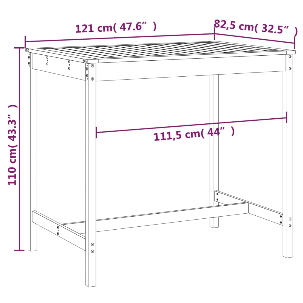 Tuintafel 2X82,5X0 Cm Massief Grenenhout 121 x 82.5 x 110 cm Natuurlijk grenenhout