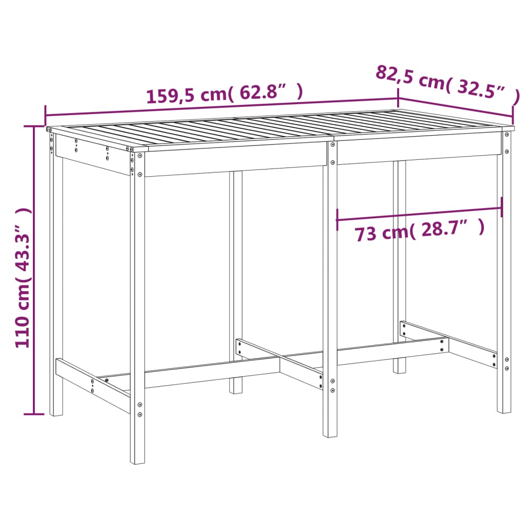 Tuintafel 59,5X82,5X0 Cm Massief Grenenhout 159.5 x 82.5 x 110 cm Natuurlijk grenenhout