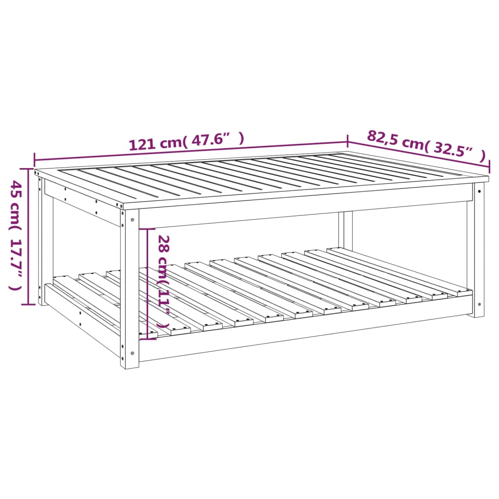 Tuintafel 121X82,5X45 Cm Massief Grenenhout Wit
