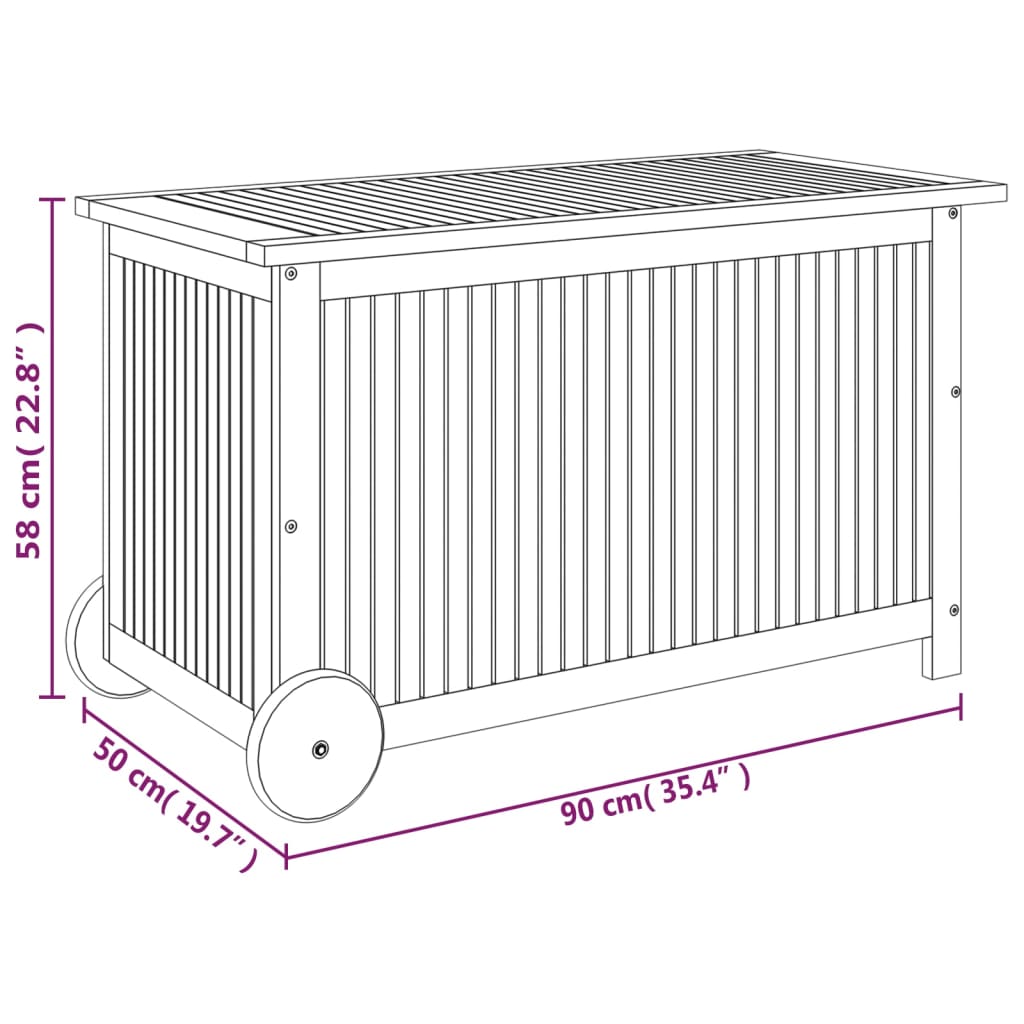 Tuinbox met wieltjes 90x50x58 cm massief acaciahout 90 x 50 x 58 cm