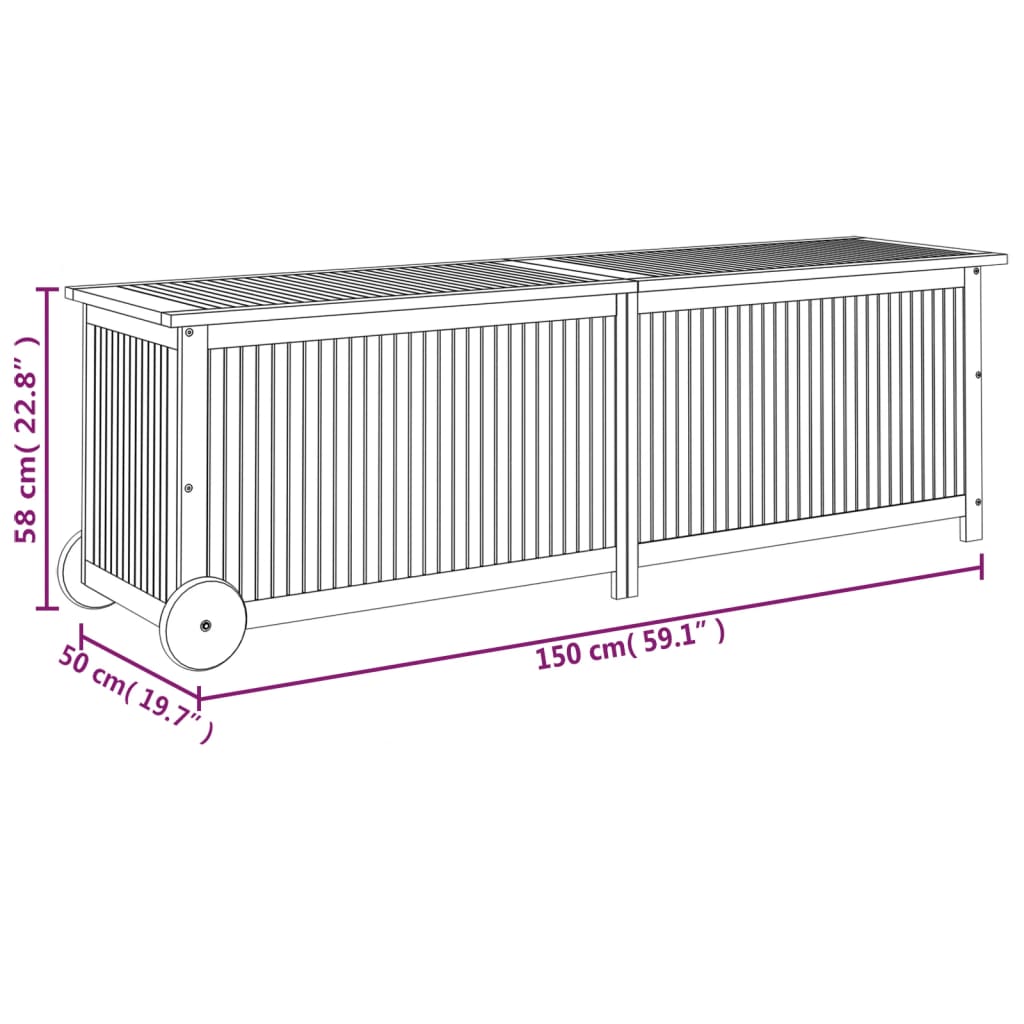 Tuinbox Met Wieltjes Massief Acaciahout 150 x 50 x 58 cm