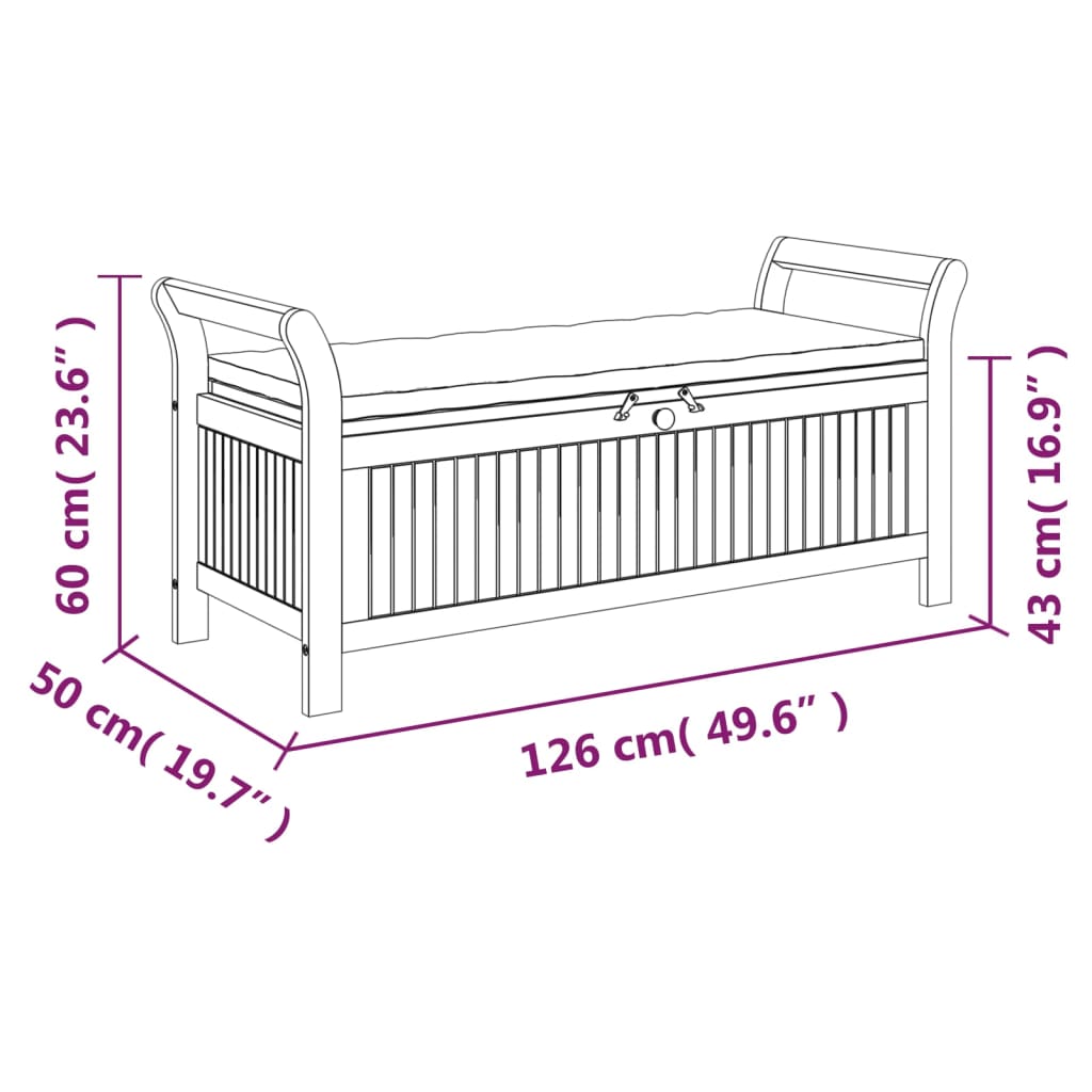 Tuinopbergbank Met Kussen 26 Cm Massief Acaciahout 126 x 50 x 60 cm Wit