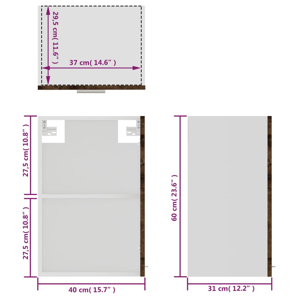 Wandkast 40x31x60 cm glas en bewerkt hout grijs sonoma eiken