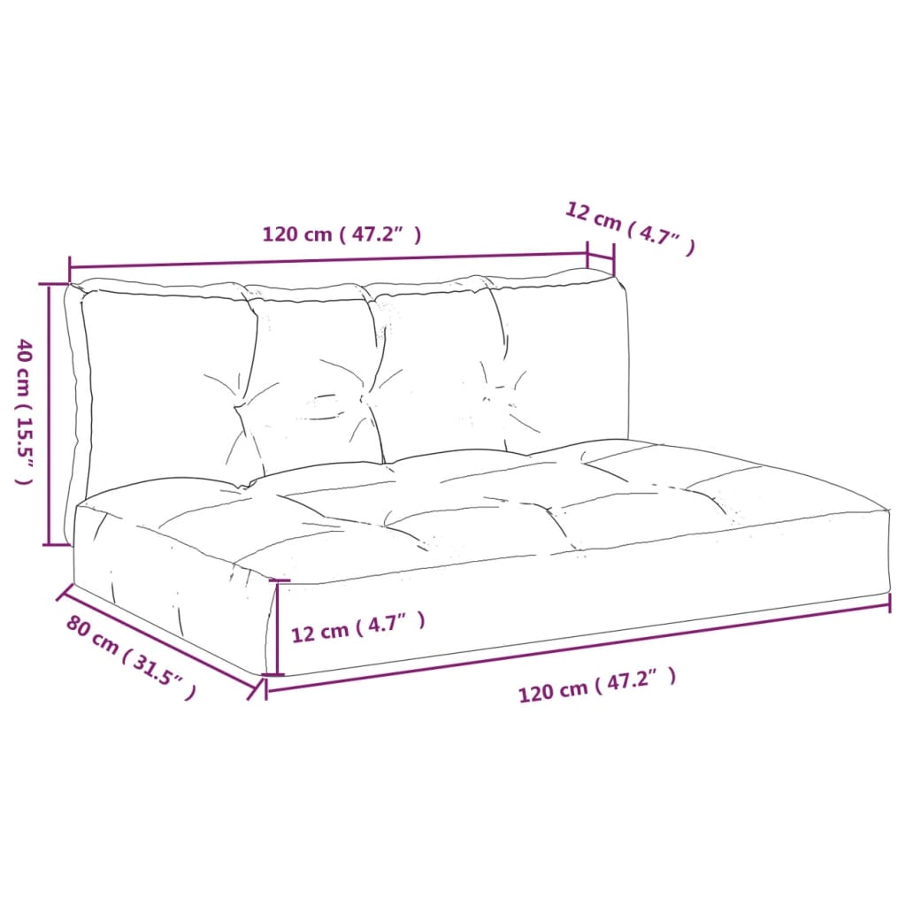 Palletkussens 2 st stof ruitpatroon zwart 120 x 80 x 12 cm Zwart en wit