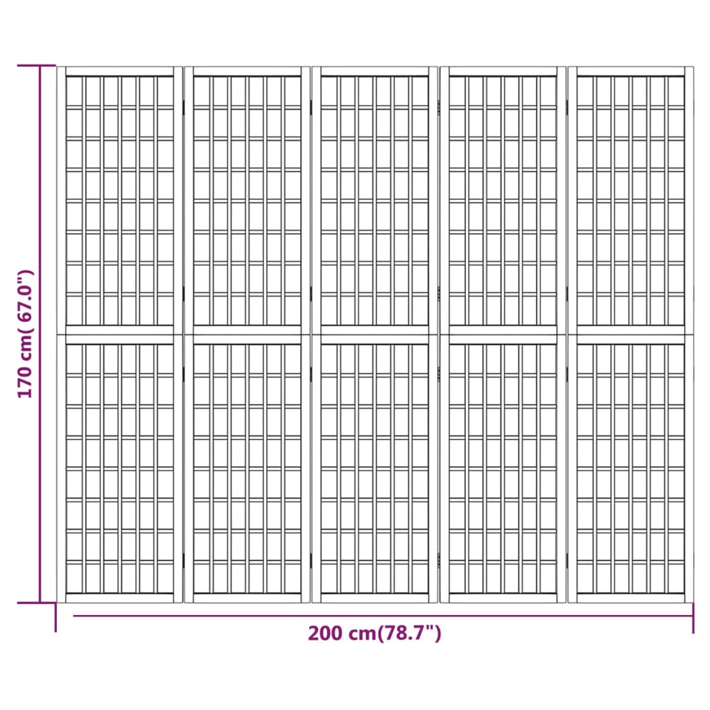 Kamerscherm Inklapbaar 5 Panelen Japanse Stijl 200X170 Cm Zwart