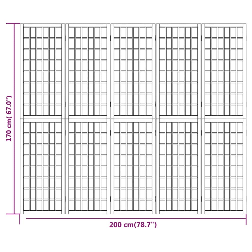 Kamerscherm inklapbaar 5 panelen Japanse stijl 200x170 cm 200 x 170 cm Naturel