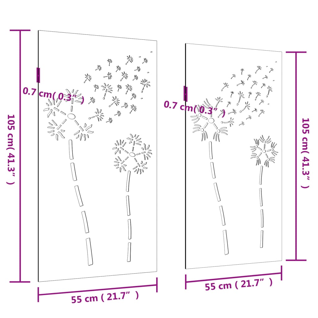Wanddecoratie Tuin 2 St Bloemenontwerp 105X55 Cm Cortenstaal Roestkleurig