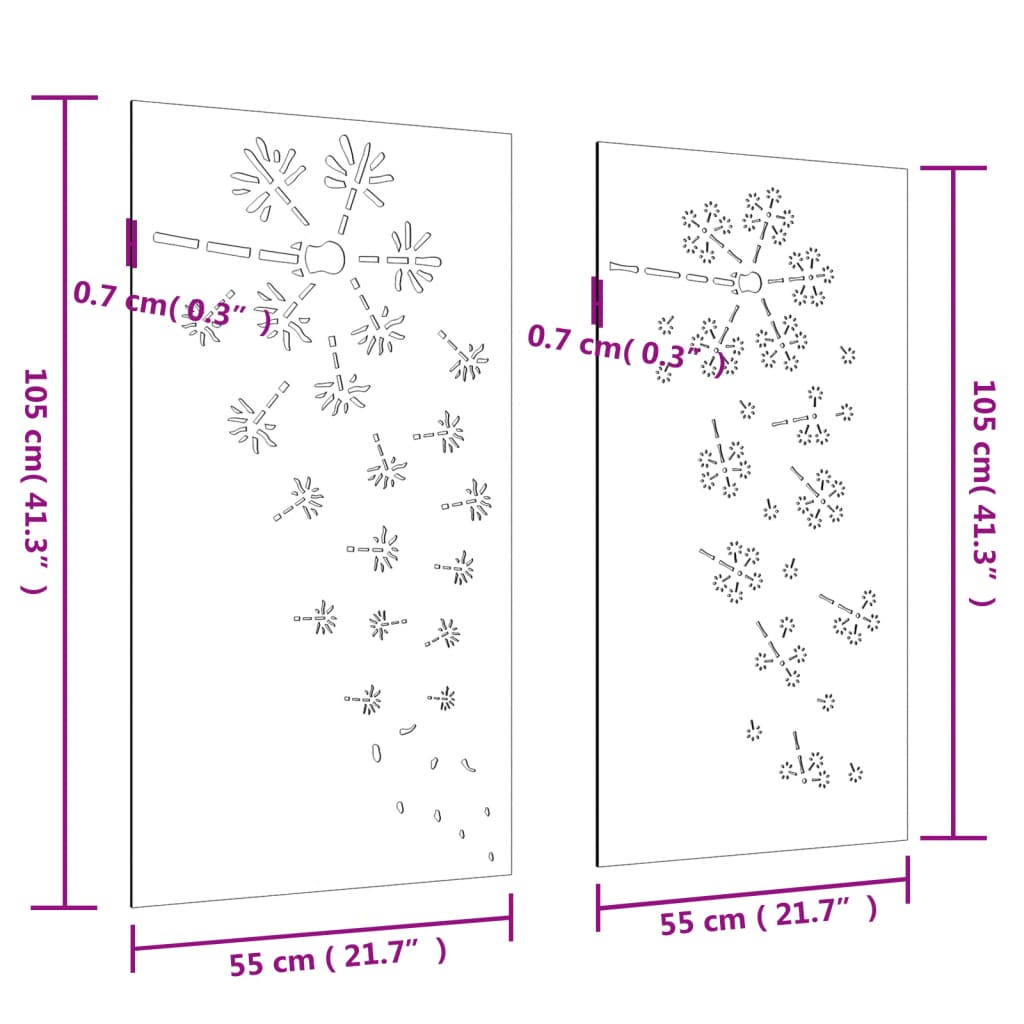 Wanddecoratie Tuin 2 St Bloemenontwerp 105X55 Cm Cortenstaal