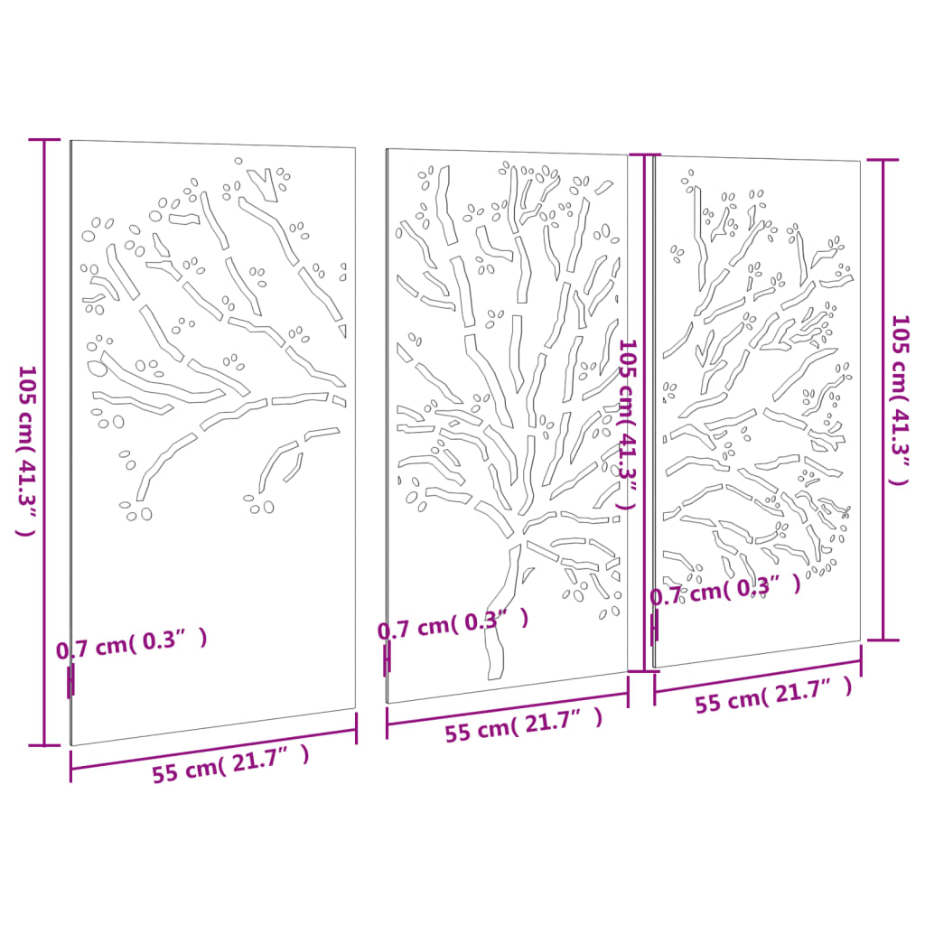 3-Delige Tuindecoratieset Boomontwerp 105X55 Cm Cortenstaal