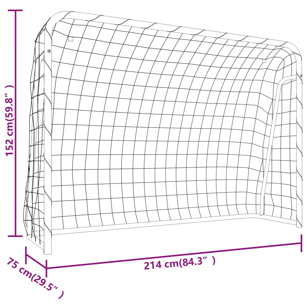 Voetbaldoel Met Net 214X75X152 Cm Staal En Polyester Wit 214 x 75 x 152 cm