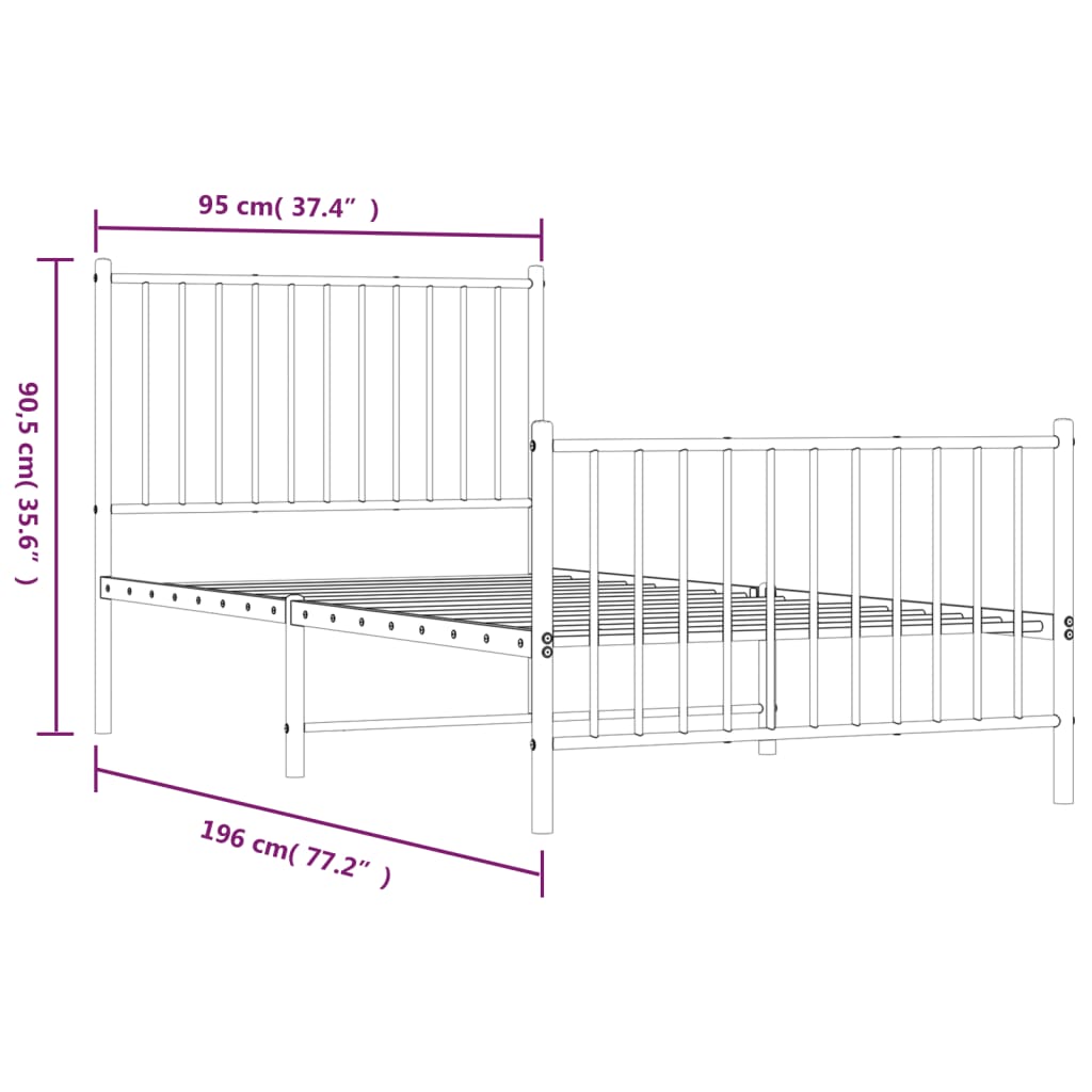 Bedframe met hoofd- en voeteneinde metaal zwart 90x190 cm 90 x 190 cm met hoofdbord & voetbord