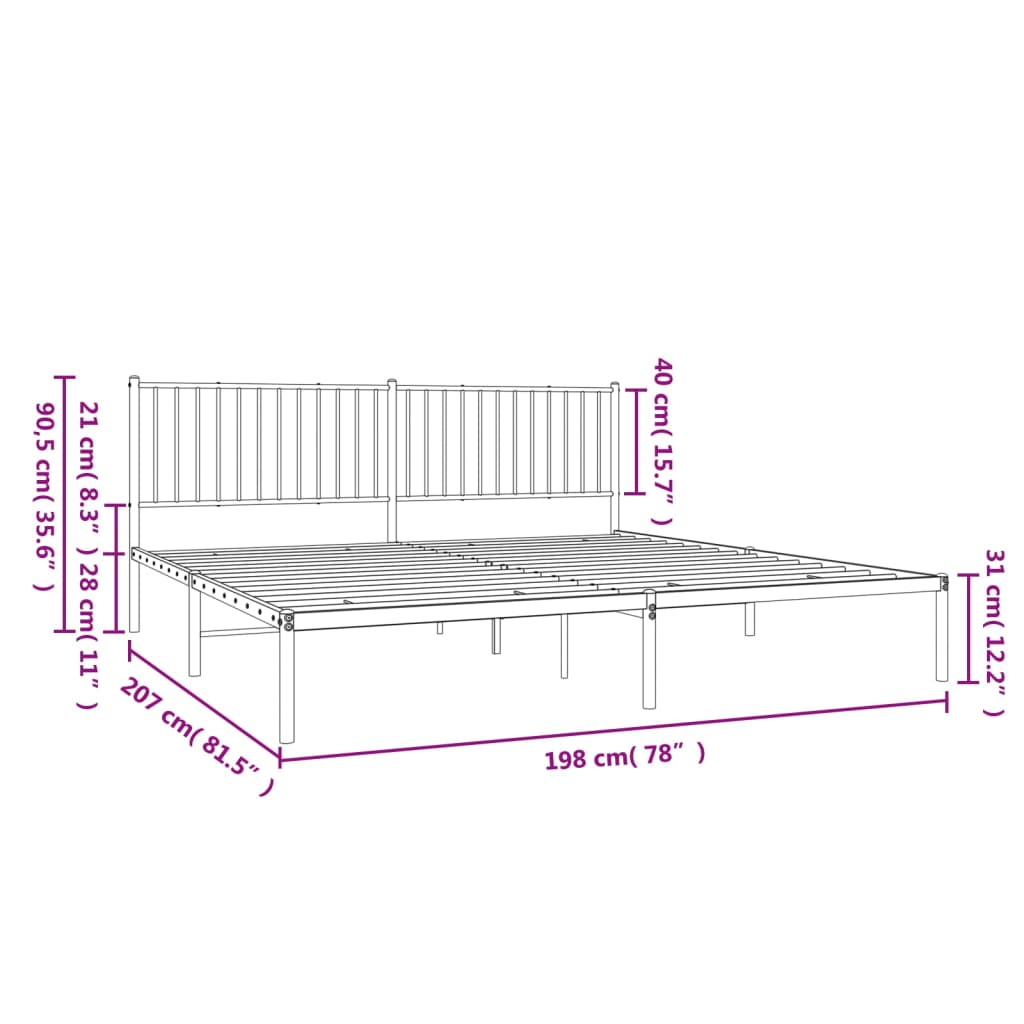 Bedframe Metaal Wit 193 x 203 cm met hoofdbord