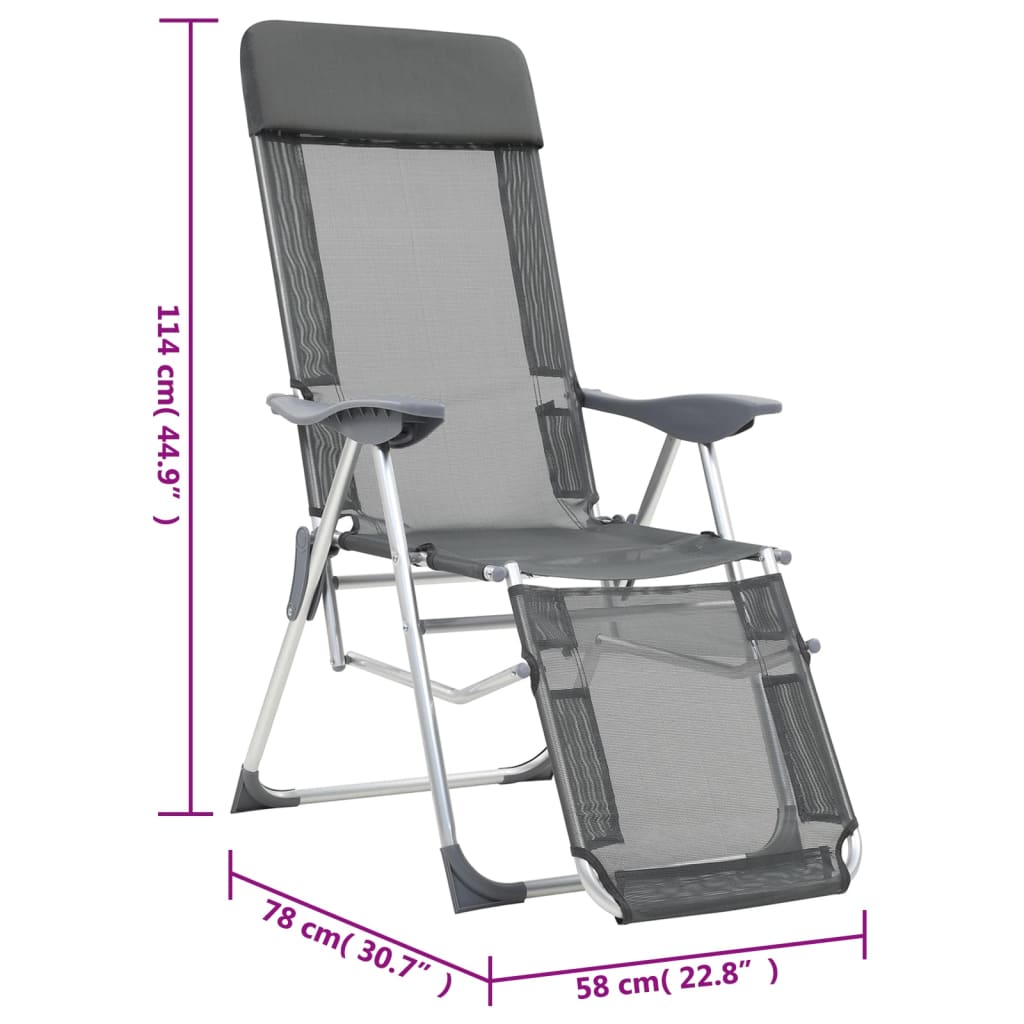 Campingstoelen Met Voetensteun Inklapbaar Textileen Grijs