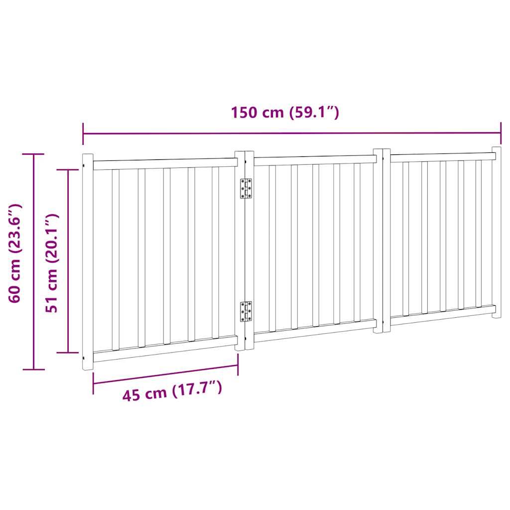 Hondenhek Inklapbaar 3 Panelen 150 Cm Massief Vurenhout 50 x 60 x 2 cm Naturel