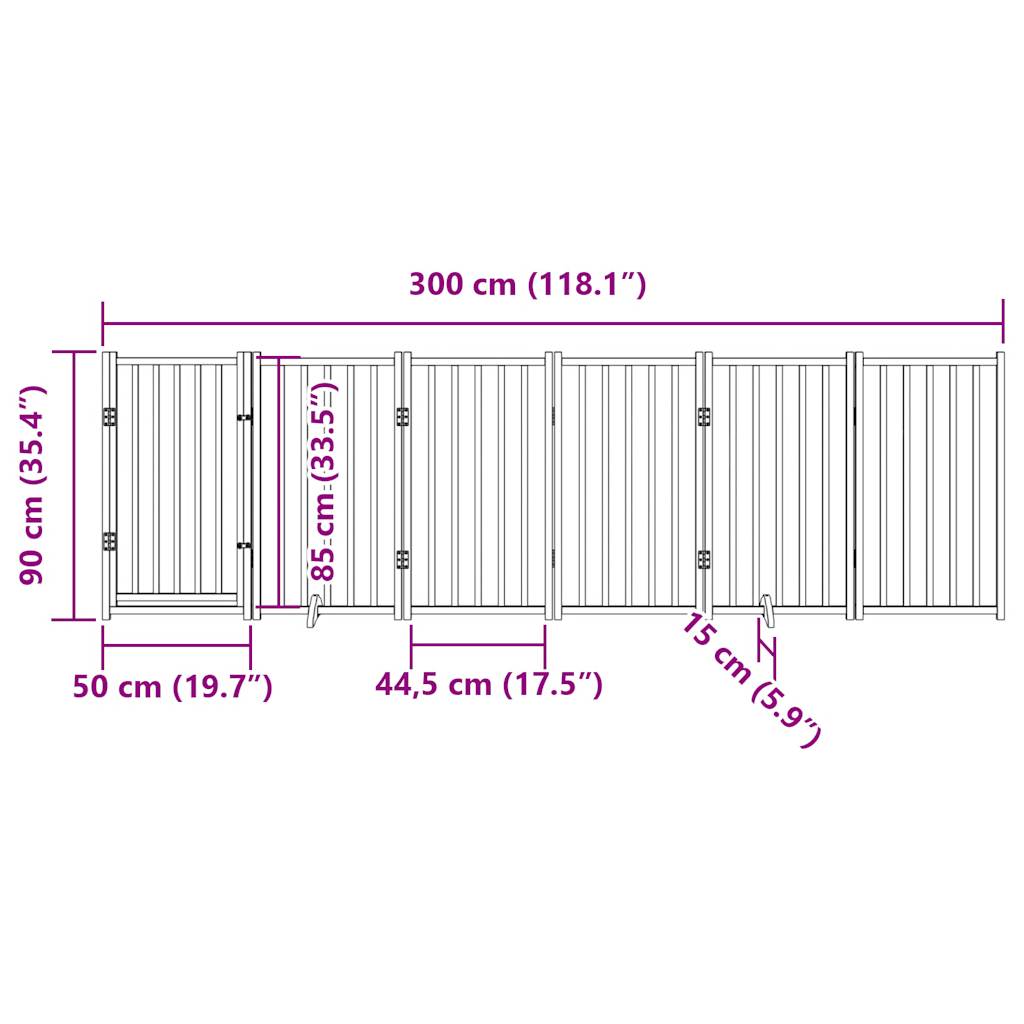 Hondenhek inklapbaar met deur 6 panelen 300cm massief vurenhout